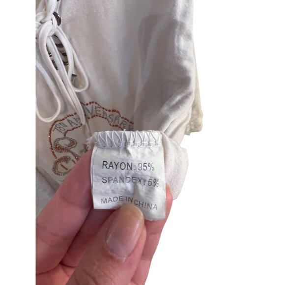 Bikero Pride White Cold Shoulder Top Sturgis Bling Design Women's Size L - Picture 7 of 8